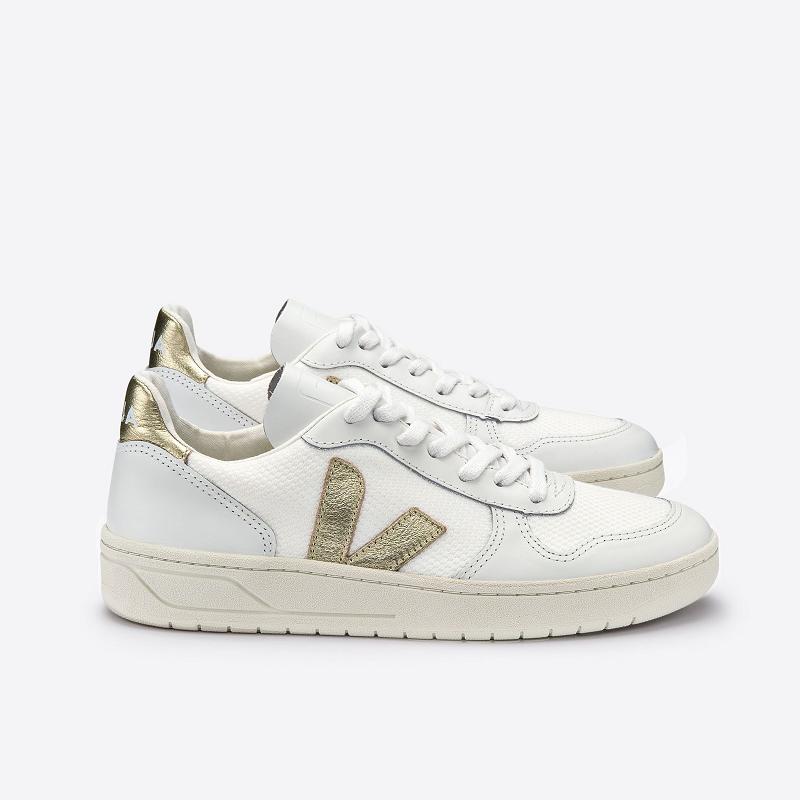 Zapatillas Veja Mujer España - V-10 Tenis Blancas Doradas ES3522781